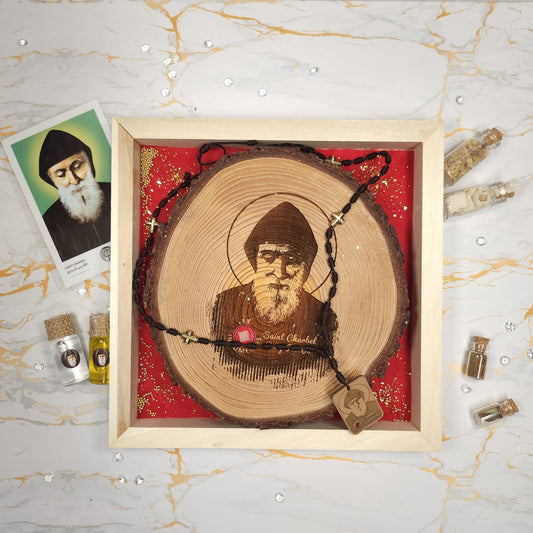 Saint Charbel, Cedar of Lebanon Box (Ex Indumentis) - Our Lady of Gifts