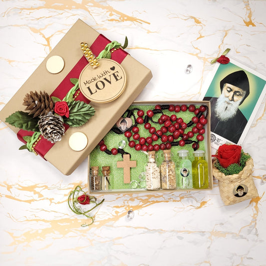 Saint Charbel Christmas box with eternal rose - Our Lady of Gifts