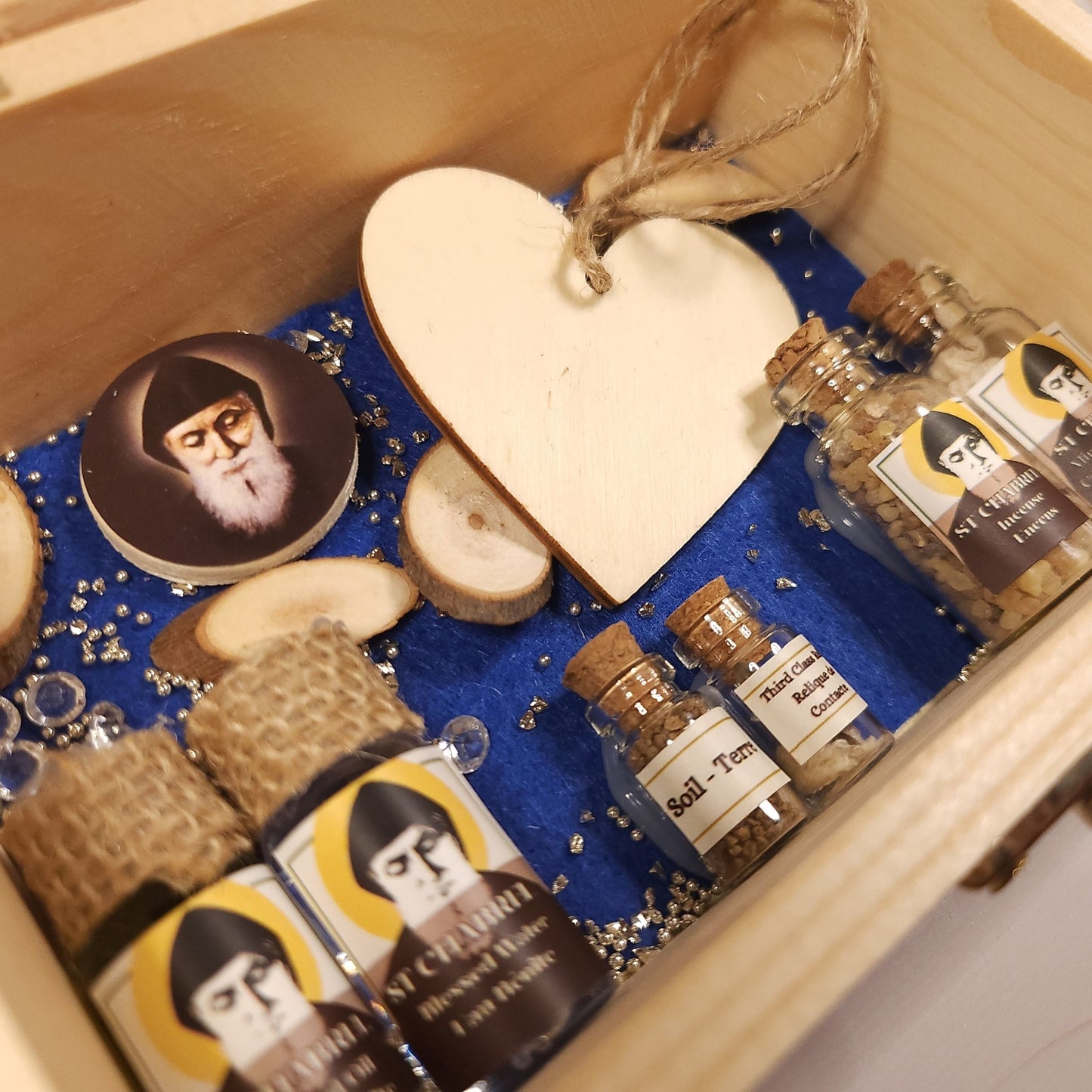 Saint Charbel Wooden Treasure Box (include relic bracelet) - Our Lady of Gifts