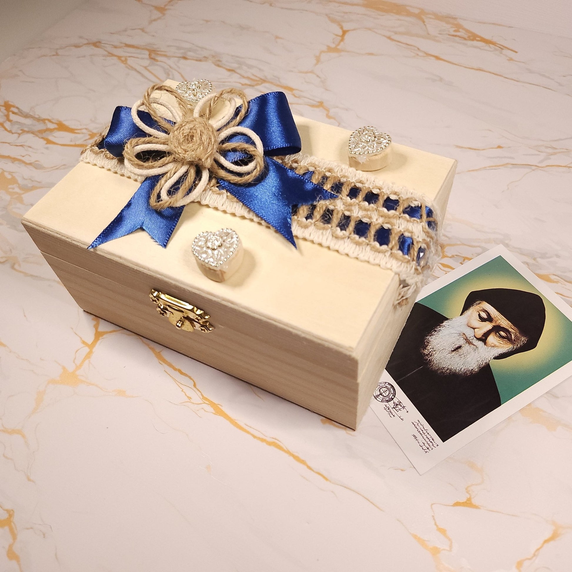 Saint Charbel Wooden Treasure Box (include relic bracelet) - Our Lady of Gifts