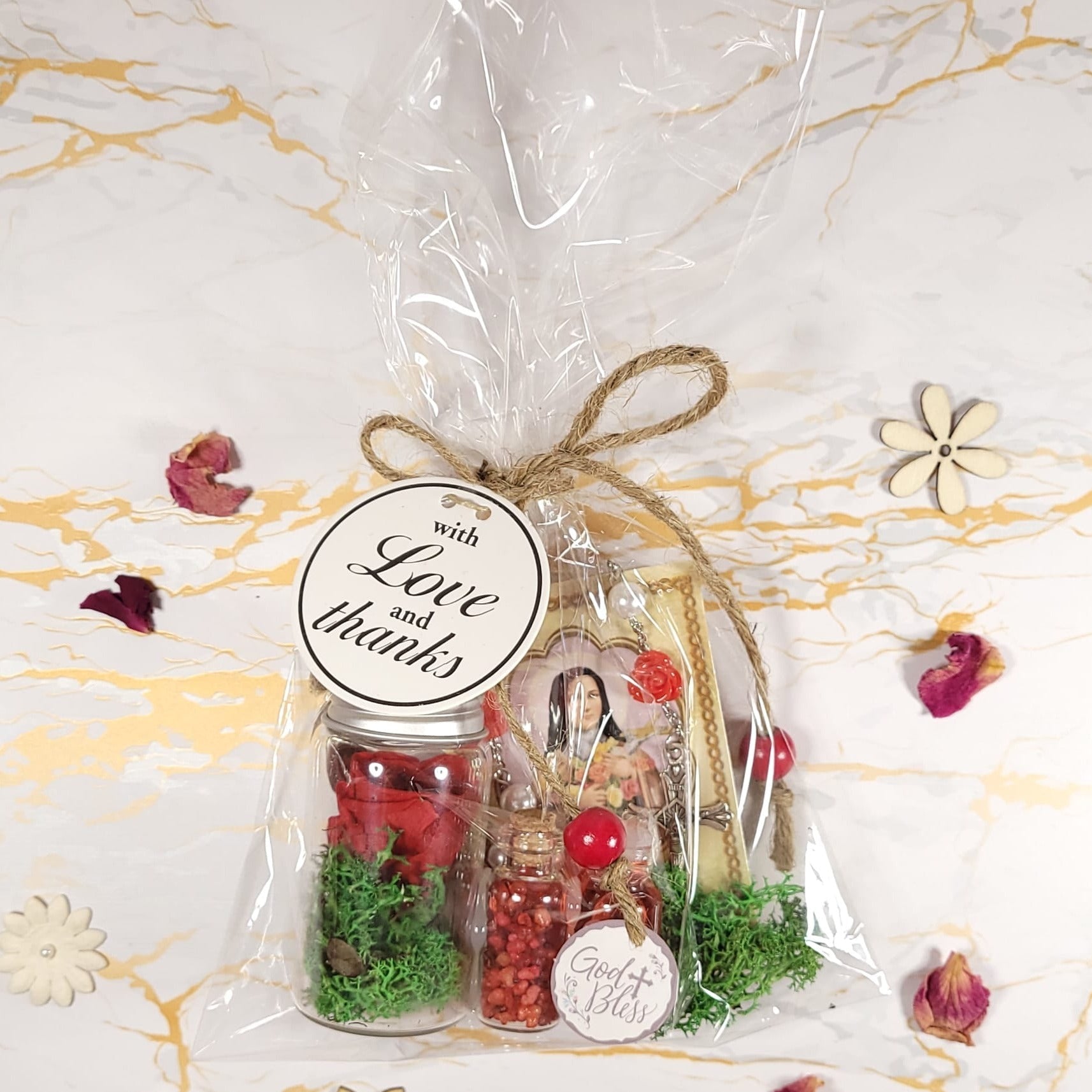Saint Therese de Lisieux Set - relic oil, rose incense, rose medal, rosary and relic card - Our Lady of Gifts