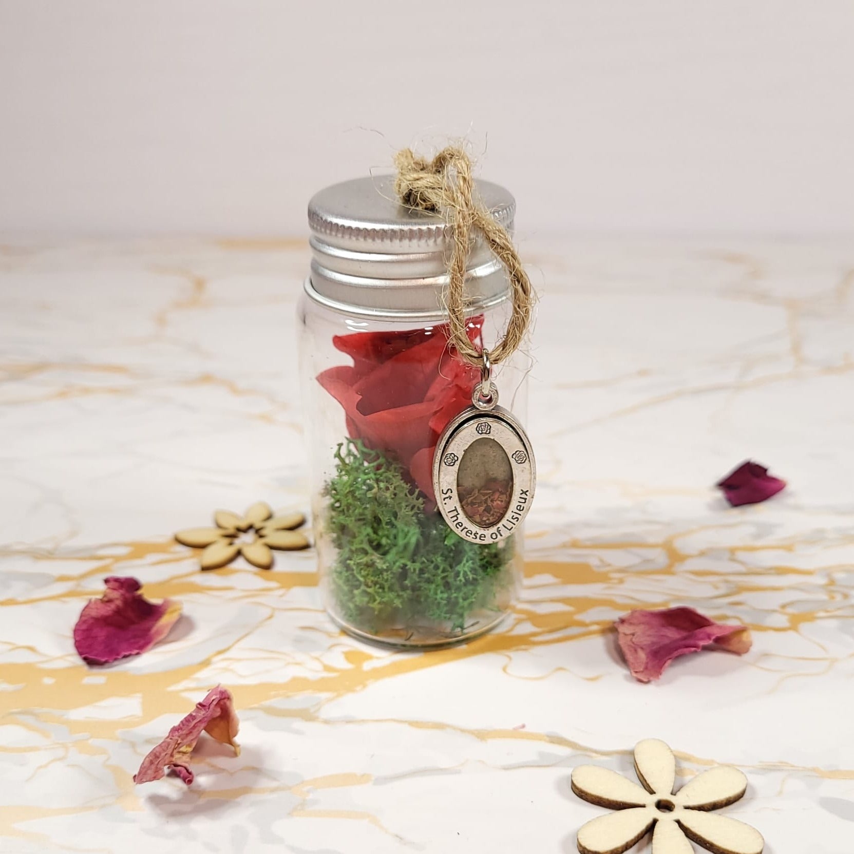 Saint Therese de Lisieux Set - relic oil, rose incense, rose medal, rosary and relic card - Our Lady of Gifts