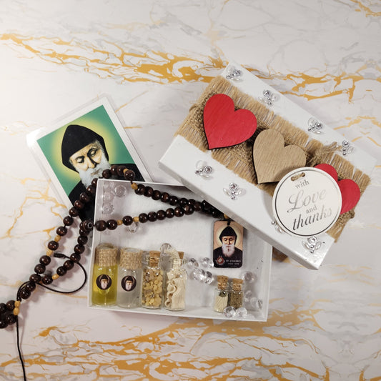 Saint Charbel Gift Box (Relic Chaplet) - Saint Valentine's Day Theme - Our Lady of Gifts
