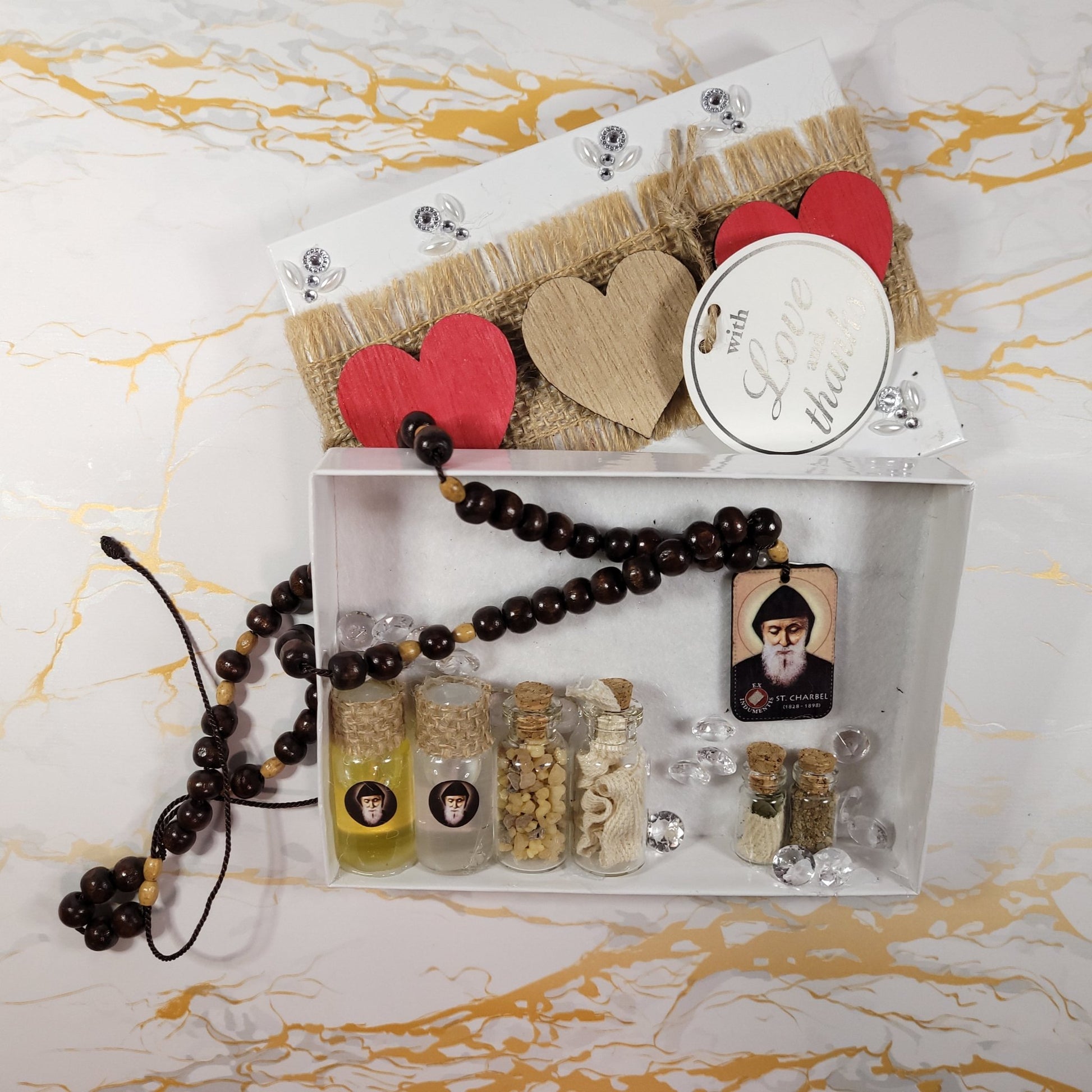 Saint Charbel Gift Box (Relic Chaplet) - Saint Valentine's Day Theme - Our Lady of Gifts
