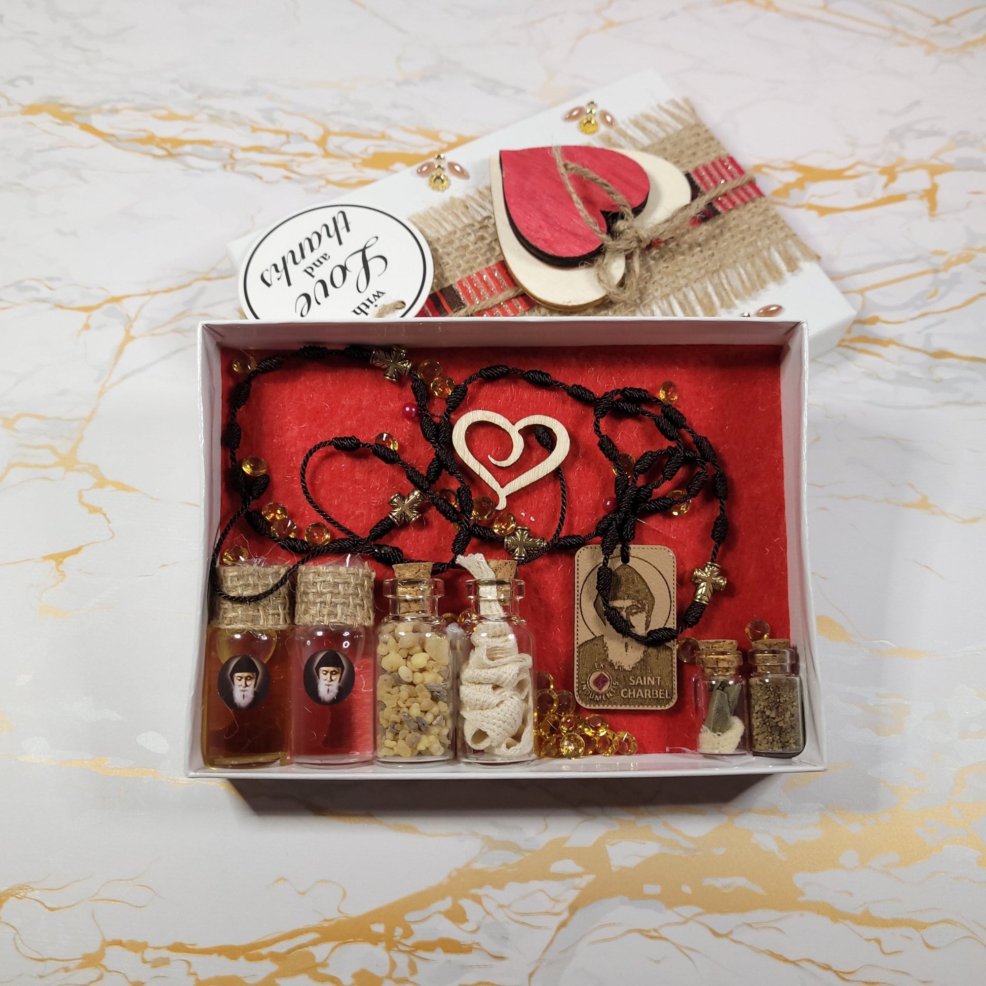 Saint Charbel Gift Box (Relic Chaplet) - Saint Valentine's Day Theme - Our Lady of Gifts