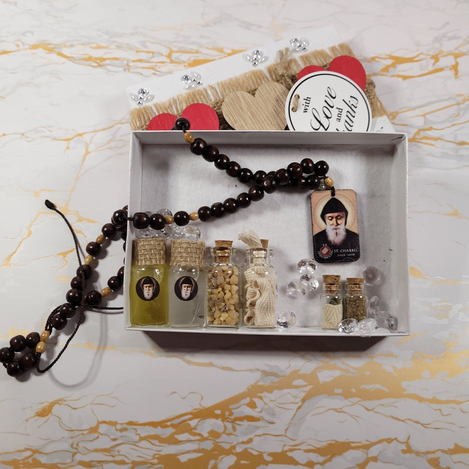Saint Charbel Gift Box (Relic Chaplet) - Saint Valentine's Day Theme - Our Lady of Gifts