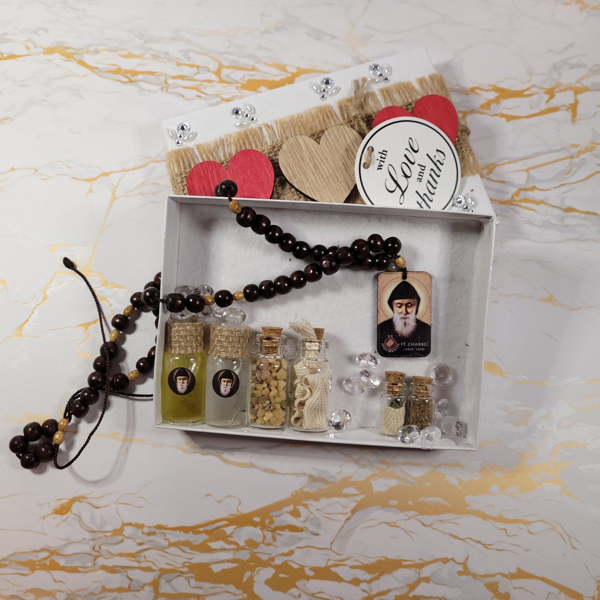 Saint Charbel Gift Box (Relic Chaplet) - Saint Valentine's Day Theme - Our Lady of Gifts