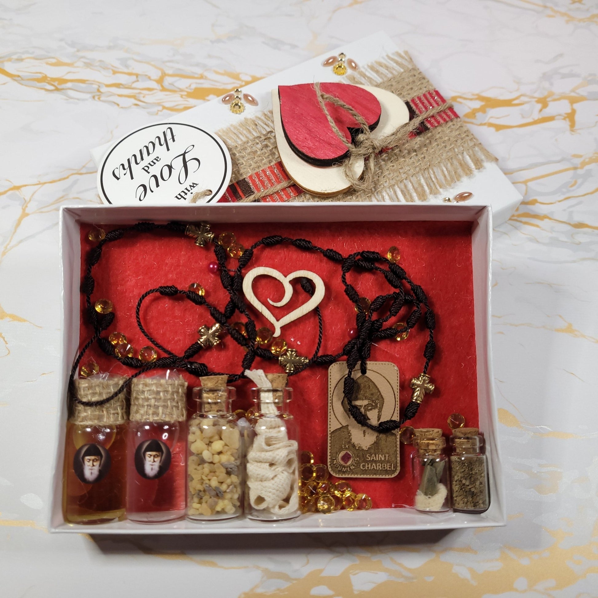 Saint Charbel Gift Box (Relic Chaplet) - Saint Valentine's Day Theme - Our Lady of Gifts