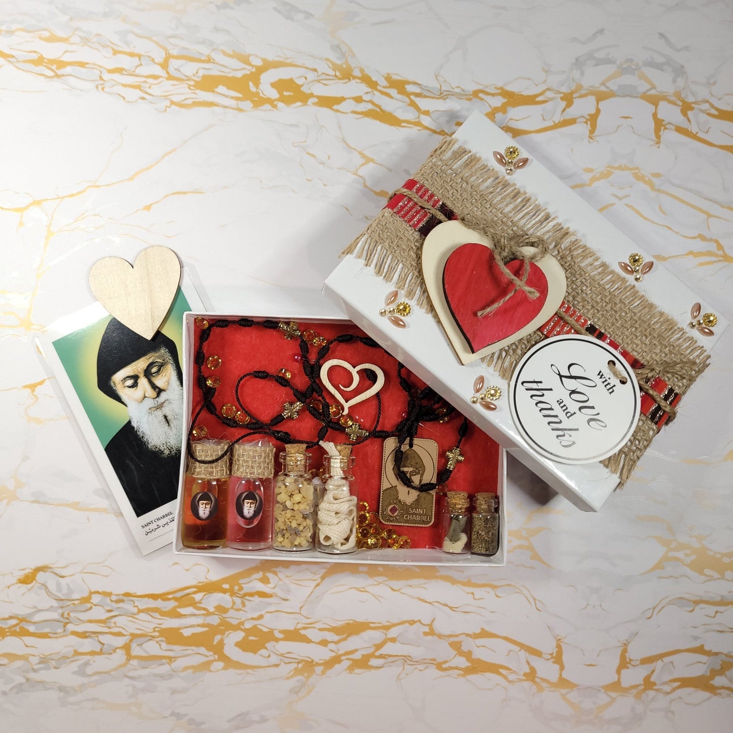 Saint Charbel Gift Box (Relic Chaplet) - Saint Valentine's Day Theme - Our Lady of Gifts