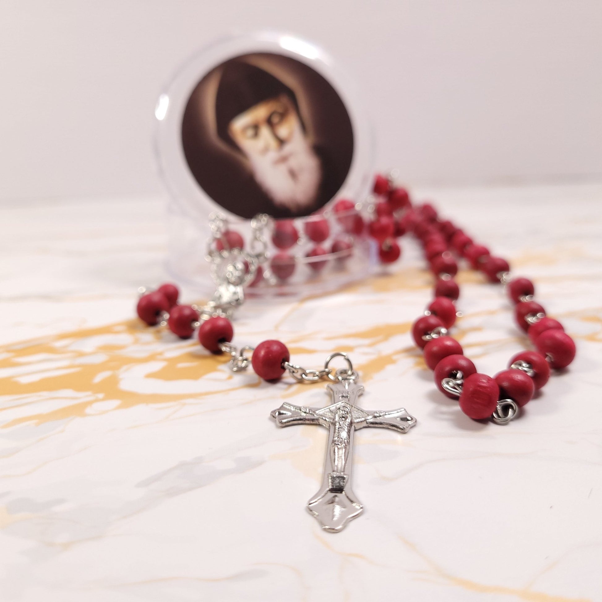 Set of oil, water, incense, soil, relic, rosary and novena booklet of Saint Charbel - Our Lady of Gifts