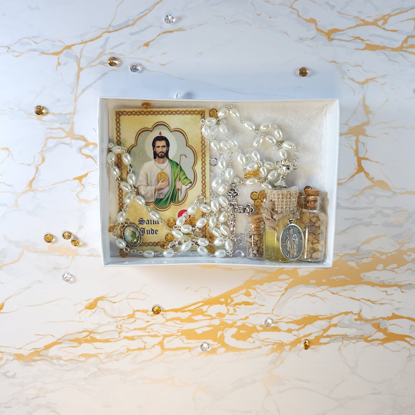 Saint Jude Box (3rd class relic cards and relic oil) - Our Lady of Gifts