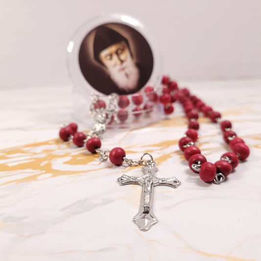 Saint Charbel Rose wood rosary - Our Lady of Gifts