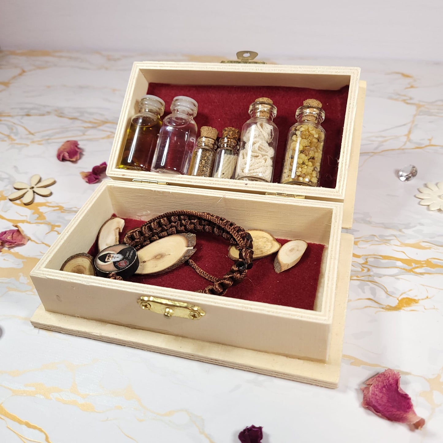 Saint Charbel Wooden Treasure Box (include relic bracelet) - Our Lady of Gifts