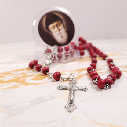 Saint Charbel Rose wood rosary - Our Lady of Gifts